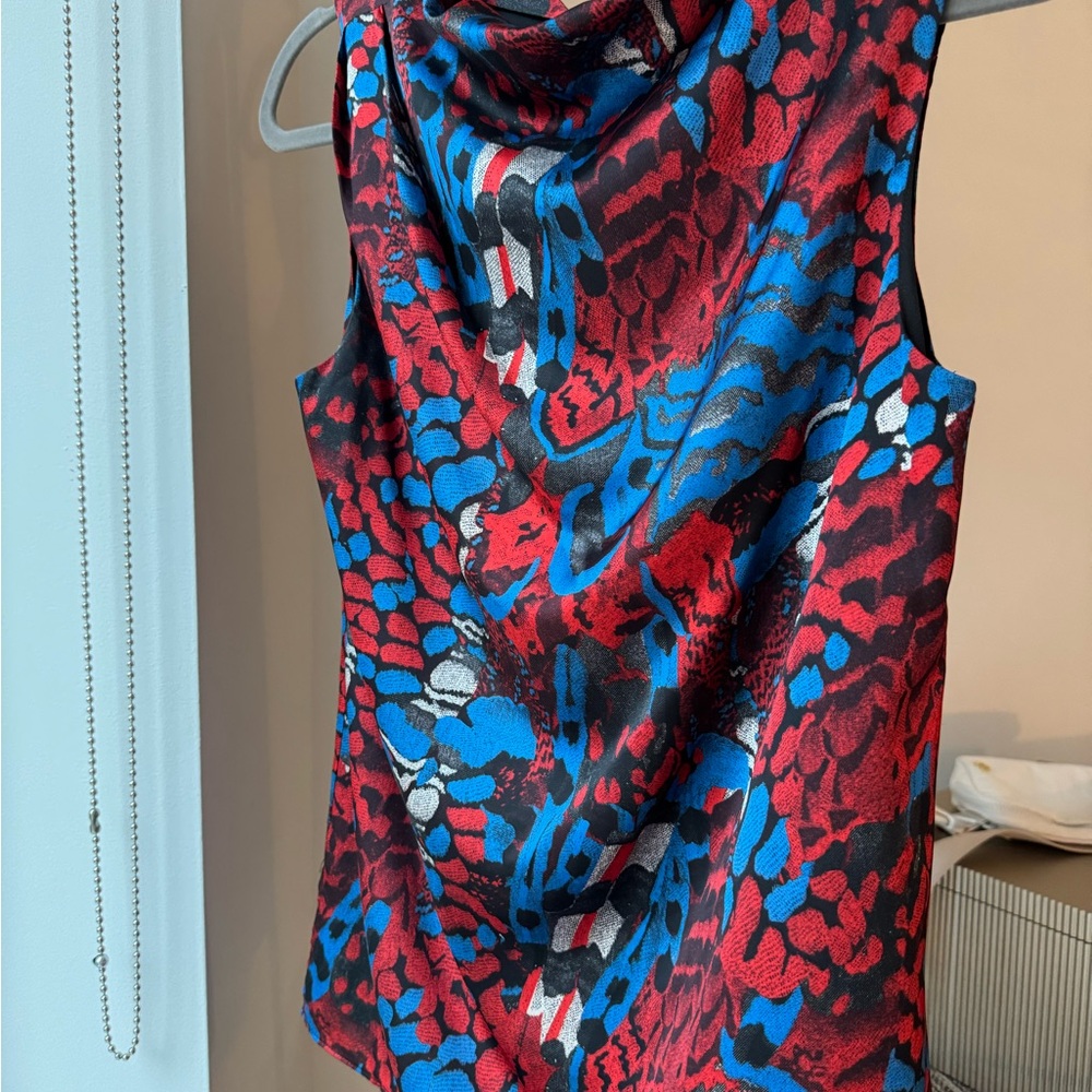 Reiss Red and Blue Sleeveless High Neck Top